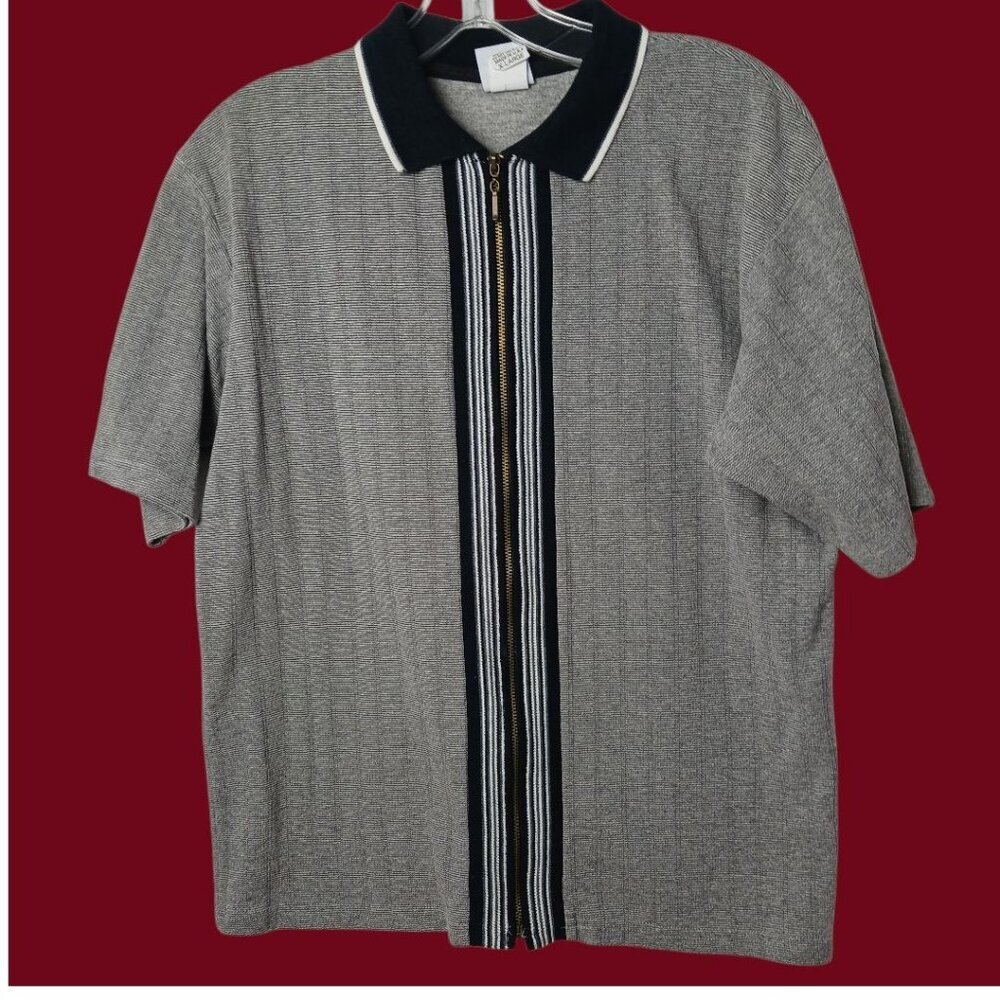 Utility VtgMens Short Sleeve Polo Shirt With Vertical Striped Gray/Black Xlarge